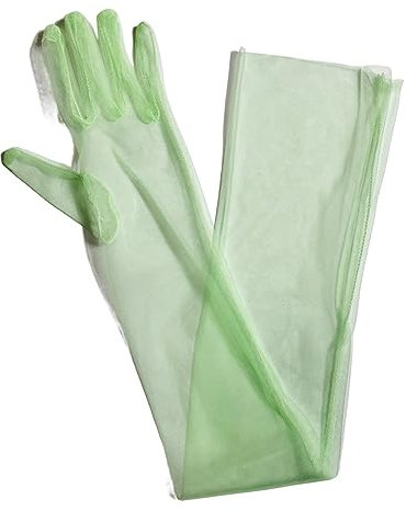OAIEU Damen-Handschuhe, Elegant, Langes Garn, Tüll, Für Halloween, Tanz, Party, Dehnbar, Ellenbogen, Durchscheinend (Grün)