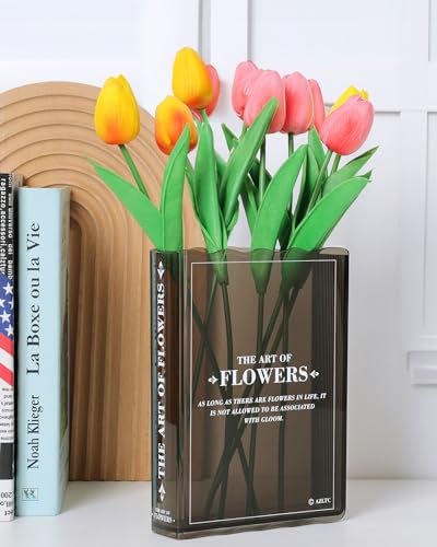 Blumenvase in Buchform, niedliche Bücherregal-Dekoration, einzigartige schwarze Vase für Heimdekoration und kulturellen Geschmack, Acryl-Blumenvasen für Schlafzimmer und Heimbüro, ein Buch über Blumen