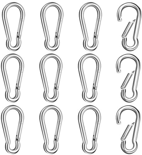 Nutabevr 12 Pezzi moschettoni in acciaio inox 304, Moschettone resistenti con chiusura a scatto capacità di carico, per sport, fitness, fai da te, tempo libero, pesca, tende, fino a 36 kg