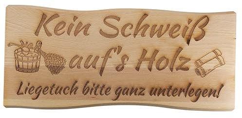 Generisch Sauna Schild Holz Buche Massiv 38 x 17 cm Kelo Deko Holzschild (Kein Schweiß aufs Holz)