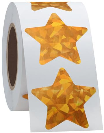 Hycodest Star Metallic Aufkleber Selbstklebende Stern Belohnung Aufkleber für Schulkinder (Holographic gold, 3.8cm)