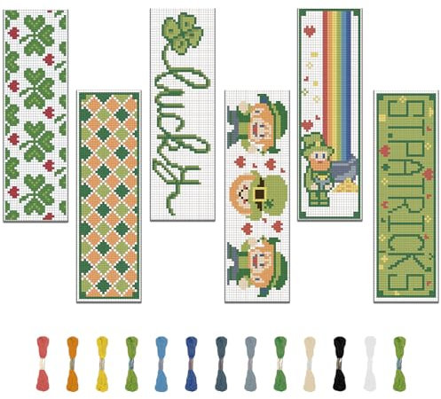 FREEBLOSS 6 Set Lesezeichen Kreuzstich Kits Kreuzstich Set Stickbilder Kreuzstich Lesezeichen Sticken Stickset Für Anfänger St. Patrick's Day