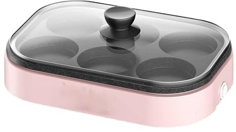 YOtat Electric Frying Pan for Omelette Egg Burger, 6 Mold Electric Skillet Grill, Nonstick and Heat Resistant, Fried Egg Pot, Multicooker for Hamburgers, Snacks, Quick Breakfast (Pink with Lid)