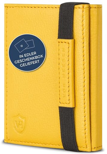 VON HEESEN Slim Wallet mit XL Münzfach & RFID-Schutz - Mini Geldbörse Herren & Damen - Kartenetui Kreditkartenetui - Portmonee Geldbeutel Portemonnaie klein Gelb