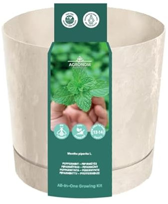 AGRONOM | Ensemble de graines - Menthe Poivrée | Kit de culture d'herbes aromatiques comprenant un pot de culture, 2 comprimés gonflants de coco et des sachets de graines | Prêt-à-Pousser | Cadeau