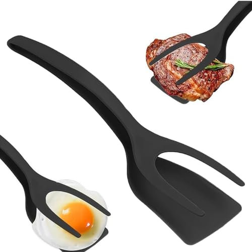 Egg Flipper Spatula, 2 in 1 Spatula Tongs, Non-Stick Grip and Flip Fried Egg Turner as Cooking Tools for Pancake Sandwiches Bread Omelet Fish Steak French Toast