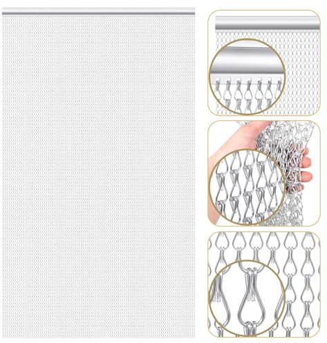 Gradleen Chain Fly Screens Silber 100 x 210cm Aluminium Metall Fliegengitter Vorhang für Fliegende Insekten Kontrolle, hält Insekten, Fliegen, Wespen, Doppelhaken Fliegengitter
