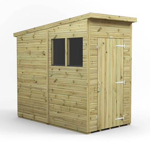 Powersheds High Grade Premium Pressure Treated Pent Shed Garden Wooden Shed with Heavy Duty Frame, Door & Window Flexibility made from Extra Thick Timber & Toughened Glass (4x8)