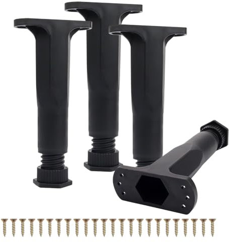 TIANLIN Pieds Réglables pour Meuble 16-28CM, Set de 4, Capacité de Charge 200kg, Pieds Réglables pour Table, Lit, Canapé et Armoire – Pieds Stables Noir, Résistants à l'Humidité