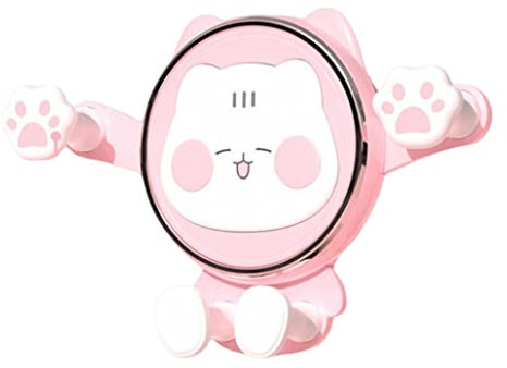 Support de TéLéPhone de Voiture RéGlable à 360 °, Chat de Dessin Animé, Support MagnéTique pour TéLéPhones Portables de 4 à 7 Pouces, Accessoires de Voiture Mignons pour Femmes, Rose
