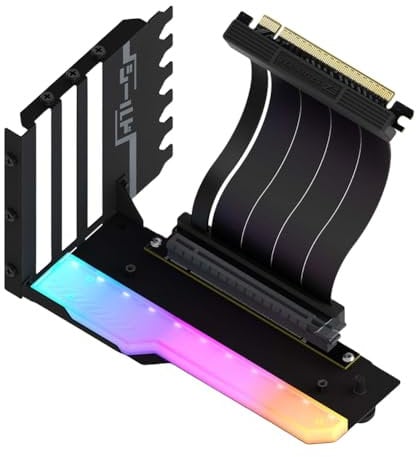 Kexpery Vertical Graphics Card Holder Kit with 15cm PCI-E 4.0 X16 Riser Cable, 90 Degree Right Angle Video Card Holder Kit, Graphics Card Holder (Glossy Black)