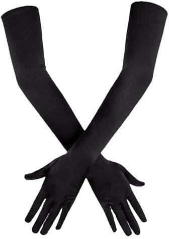 IheDovb 1 Paar Satin Lange Handschuhe Damen 1920er Handschuhe für Classic Opern Party HalloweenKarneval Kostüm (Schwarze)
