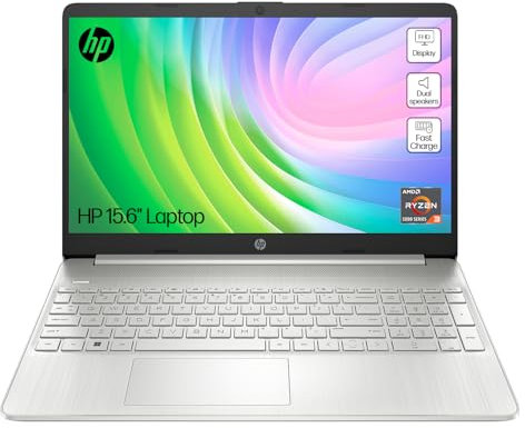 HP 15 Laptop, AMD Ryzen 5-5500U Processor, 16 GB RAM, 512 GB SSD, AMD Radeon Graphics, FHD Display, Up to 9 hrs 30 battery, Win 11, Dual Speakers, Natural Silver, 15s-eq2005sa
