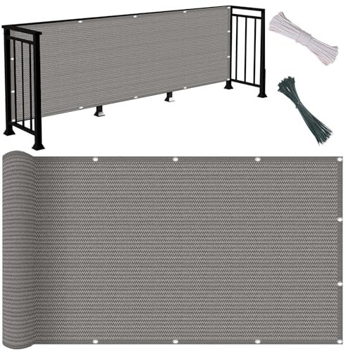 Brise Vue Jardin 70 x 120 cm HDPE Tissu, Légèrement Transparent Écran Résistant Au Vent Brise Vue avec Cordons et Attaches de Câble pour Terrasse Cour, Gris
