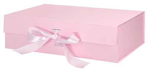Rosa Geschenkboxen mit Deckel, 26,7 x 19 x 7,8 cm, magnetische Geschenkbox mit Bändern, Geschenkboxen für Halloween, Weihnachten, Geburtstagsgeschenk, Hochzeit