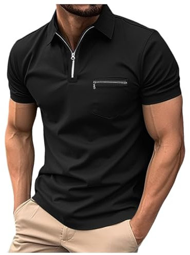 Poloshirt HerrenHerren Kurzarm -Shirt Sommer Casual Reißverschluss Tasche Solide Urlaub Shirts Tops Freizeithemden Für Herren (Dark Gray, XXXL)Tshirt Herren Sommer Poloshirts Für Herren Sport Tshirts