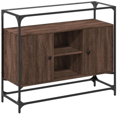 vidaXL Sideboard, Kommode mit Glasplatte, Anrichte Schrank für Wohnzimmer, Highboard Beistellschrank Mehrzweckschrank, Braun Eichen-Optik Holzwerkstoff