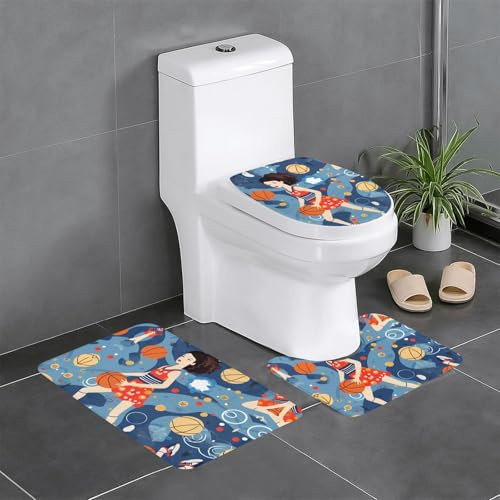 YYHHAOFA 3-teiliges Badezimmerteppich-Set, wasserabsorbierend, schnell trocknend, rutschfest, langlebig, leicht zu reinigen, Basketball-Mädchen-Muster
