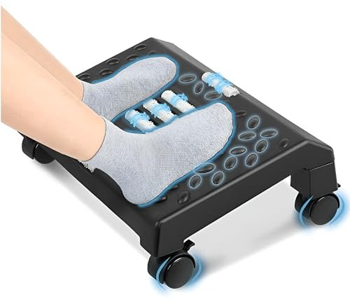 Moveable Underdesk Footrest - Desk Foot Rest with Moveable Wheels - Foot Stool Under Desk with Large Roller Massage - Ergonomic Foot Rest with Massage Function for Office, Gaming,Home & Garden