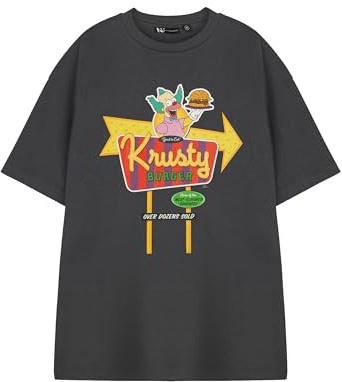 Vanilla Underground The Simpsons Mens Grey Graphic Tee | Krusty Burger Short Sleeve T-Shirt | Cartoon Character Casual Wear | All Seasons Apparel for Fans