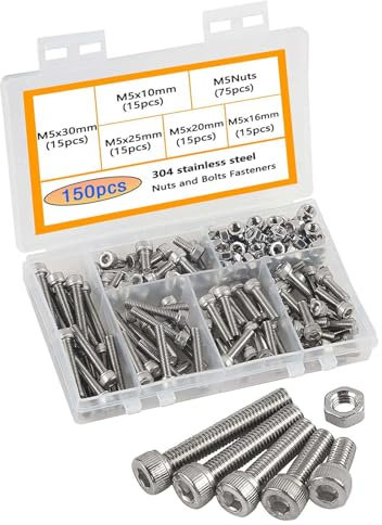 HVDHYY M5 Set Bulloni e Dadi,Viti 304 Scciaio Inossidabile Incassato Bulloni Con Testa a Brugola Viti Con Assortimento di Noci Antiruggine Per Mobili Macchinari Auto Stampa 3D 150pcs