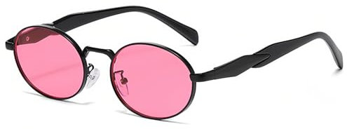 RUNHUIS Occhiali da sole ovali vintage donna uomo retrò rotondo metallo occhiali da sole moda progettati occhiali, nero/rosa