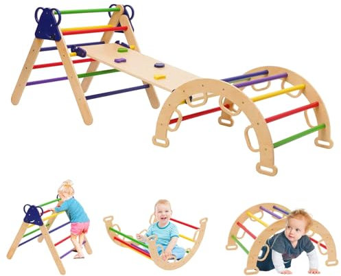 7 en 1Triangle Arche Montessori,Cadre à Grimper avec Toboggan, Structure d'escalade Triangulaire, Arche d'escalade, Parcours Motricité Montessori pour Enfants 1 an+
