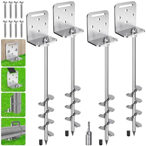 BeneLabel Zeltheringe Erdanker Bodenanker, 67cm Schwerlast Trampolin Schraubheringe Erdnägel 5cm Spirale 4er Windsturm Klettergerüst Spike für Schaukel/Camping/Schuppen/Hund/Carport mit Fester Platte