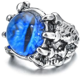 Auriselle Herrenring Verstellbar Totenkopf Zirkon Teufelsauge Vintage Wikinger Retro Offener Ring Daumenring Gothic Schmuck Geschenke für Männer Jungen Vater, Blau