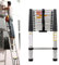 12.5ft/3.8M Telescopic Ladder Multi-Purpose Extension Loft Ladder Stainless Steel Extendable Portable Folding 13 Step Ladders with Spring Loaded Locking Mechanism, Max Load 150kg/330lb