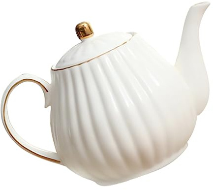 DECOMELODY Europäische Weiße Keramik Kaffeekanne mit Henkel Hitzebeständig und Langlebig Tee für Nachmittagstee Verarbeitung Geeignet für Teepartys und Stilvolle Tischdekoration