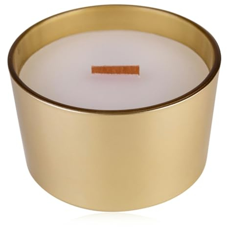 Accentra Duftkerze in rundem Glas mit Holzdocht, 440g, Farbe: gold, Duft: Vanille, dekorative Kerze Weihnachten, Geschenk für Frauen und Männer