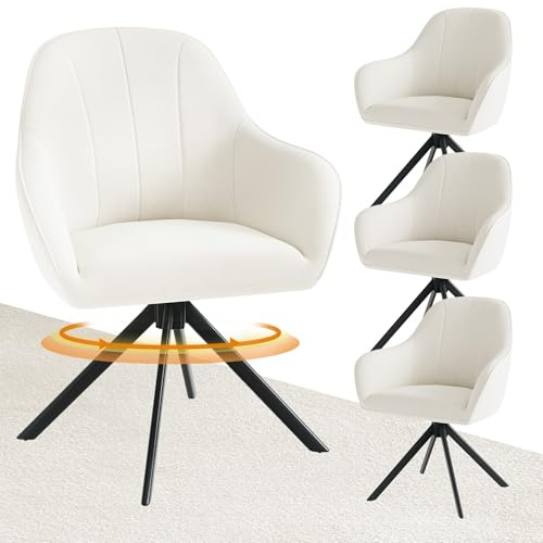 Hawthyhome Esszimmerstühle Drehbar 4er Set 5cm Sitzkissen Samt/Creme Weiß | Stühle Esszimmer mit Armlehne,Polsterstuhl mit Metallbeinen,Moderner Küchenstuhl für Esszimmer,Wohnzimmer,Büro