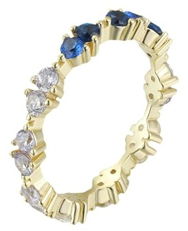 Musihy Damen Goldring 585 Echtgold, 14 Karat 585 Gelbgold Verlobungsring schmal mit Saphir und Moissanit, Größe 57 (18.1)
