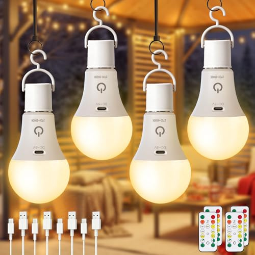 Dehobo aufladbare Glühbirne mit Fernbedienung, LED Leuchtmittel E27 4 Stück | E27 Glühbirne Touch-Steuerung, wiederaufladbare Glühbirne, Glühbirne mit Batterie dimmbar, Glühbirnen für mobile Beleuchtung