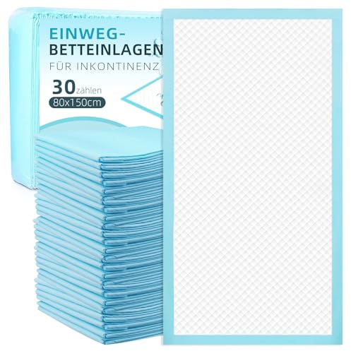 EasyVibe Wegwerf-Bettpads für Inkontinenz 80x150cm-30 Stück Betteinlagen Inkontinenz Einweg Erwachsenen, Heavy Duty Bettpads Inkontinenz, Einweg-Wickelunterlagen, Pee Pads Extra Large