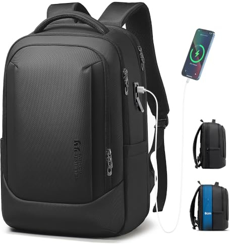 hk Business Laptop Rucksack Herren 16 Zoll 28-40L Erweiterbar | Wasserabweisender Arbeitsrucksack mit USB Ladeanschluss, Großem Stauraum für Schule, Universität und Reisen – Schwarz