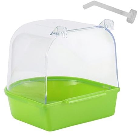 PETSOLA Baignoire Externe Transparente pour Perruche, Fixation Rapide sans Outil, Anti-Éclaboussures, Accessoire Cage Universel, pour Cage Oiseau, Bain Calopsitte ou Inséparable, 13x13x13,5 cm, Vert