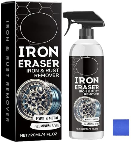Iron Eraser Rust Remover Spray, Iron Powder Remover Spray for Car Wheels and Paint Fast Acting Rust and Brake Dust Remover, Professional Automotive Surface Cleaning (1PC)