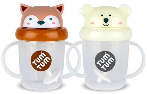 TUM TUM Tippy Up Free Flow Sippy Cup (No Valve), Two Pack (Fergus & Pete 200ml)