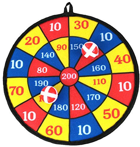 Kinder Dartscheibe für drinnen und draußen zum Aufhängen inkl. 2 Bälle mit Klettbeschichtung für festen Halt, Dart Wurf Spiel Scheibe für Groß und Klein, Klett Dartscheibe, 27cm