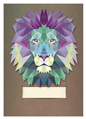 Kartenkaufrausch 4 Starke Raubkatzen DIN A4 Schulhefte, Rechenhefte mit polygonalem Löwen in grau Lineatur 22 (Kariertes Heft)