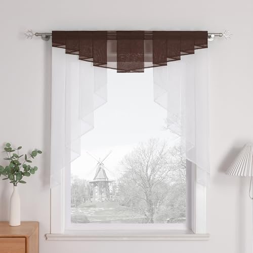HongYa 1 Stück Raffrollo, transparent, Gardinenstange, Plissee, bunt, dreieckig, für Fenster, Wohnzimmer, Küche, Schlafzimmer, dekorativ und modern, braun, H: 80/80 cm