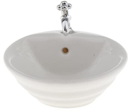 F Fityle 1:12 Lavabo en Céramique Miniature Évier de Salle de Bain de Maison de