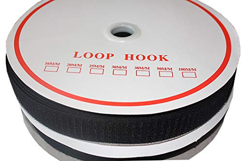Klettband zum Aufnähen 25 Meter, 25mm Breit (Schwarz, 25 meter Flausch & 25 meter Haken)