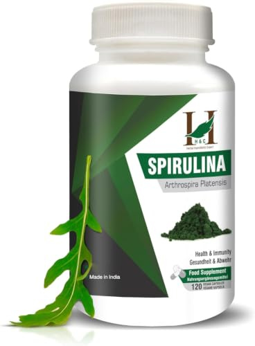 H&C Spirulina Capsules - 900mg per Serving, 120 Vegan Capsules | Nutrition Rich Super | Food Supplement