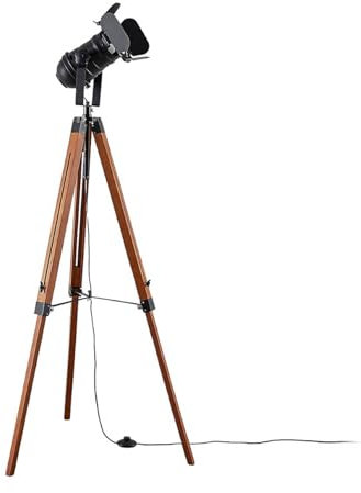 Lindby Stehlampe Hilma (Vintage, Industriell) in Braun aus Holz (1 flammig E27) - Stehleuchte Floor Lamp Standleuchte Wohnzimmerlampe Tripod Wohnzimmerleuchte