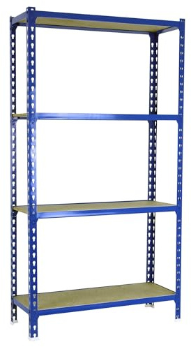 Simonrack Schwerlastregal, Lagerregal, 150x110x40 cm, Metallregal, Kellerregal, Biegestelle 200 kg, 4 Holzfachböden, Blau/Holz - Maderclick