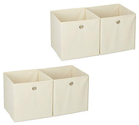 4 x Aufbewahrungsbox Stoff, quadratisch, Aufbewahrung für Regal, Stoffbox in Würfelform, HxBxT: 30 x 30 x 30 cm, beige