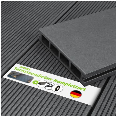 HORI WPC-Terrassendiele Kuba grau Hohlkammer, Komplettset inkl. 40x60 mm Unterkonstruktion & Clips, wetterfest, pflegeleicht & UV-beständig Fläche: 38 m² I 2,30 m Dielenlänge